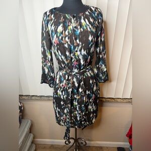 Rachel Rachel Roy Black Multicolor Long Sleeve Printed Tie-Waist Dress Size 8